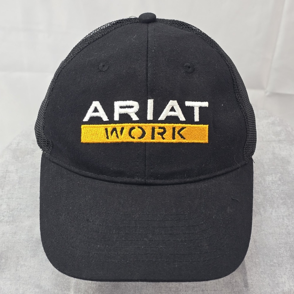 Ariat Work Hat Embroidered Logo Mesh Snapback Cap Black Yellow Work Wear